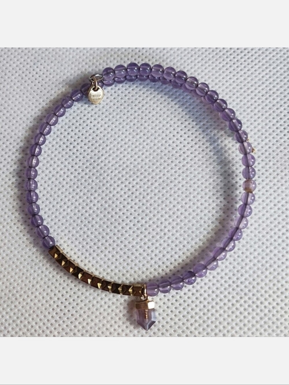 Amethyst Bullet Beaded Delicate Dainty Glass Memory Wire Bracelet